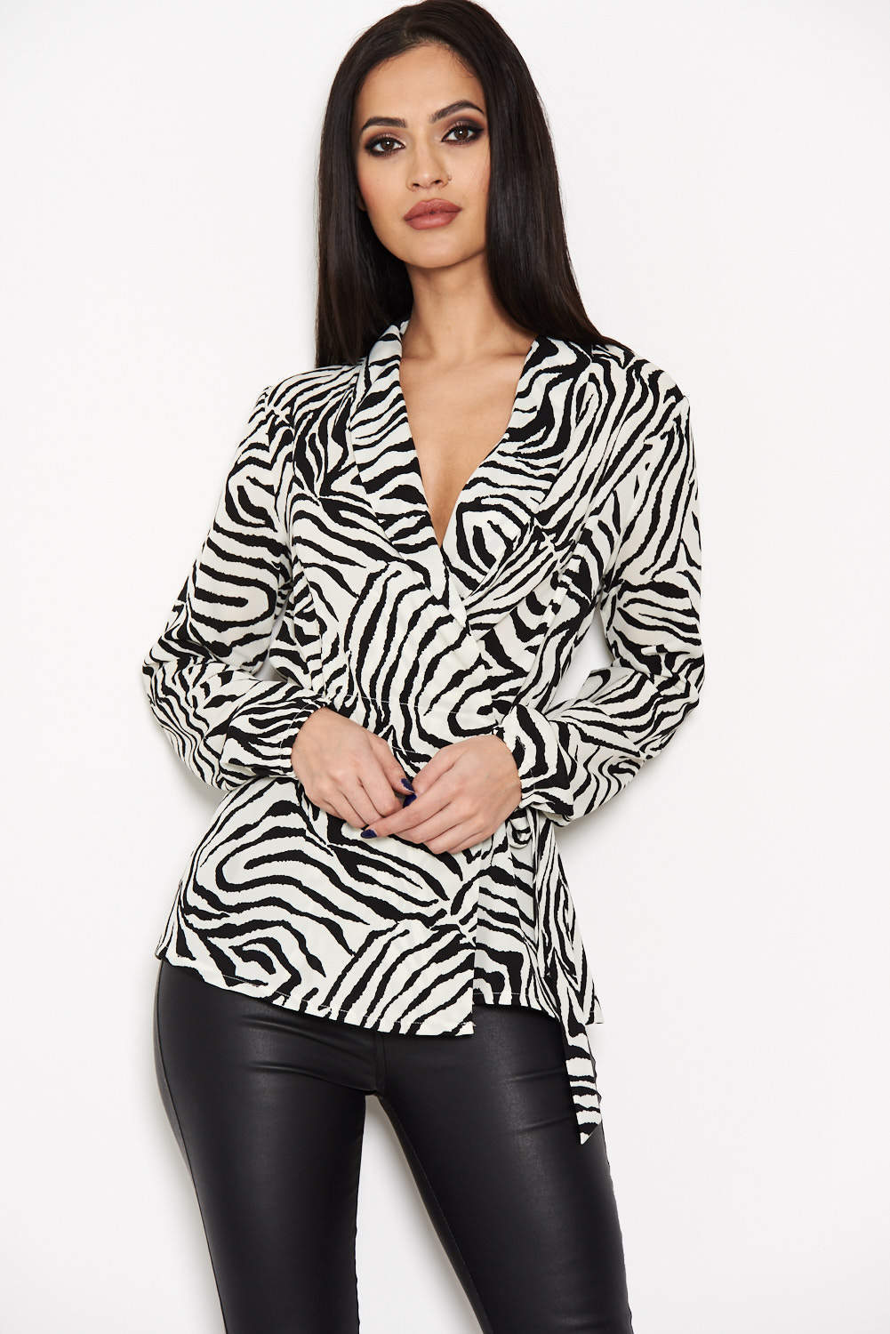 Kikodress - Zebra Printed Tie Waist Top