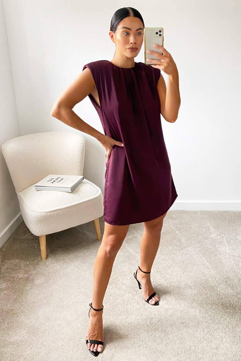 Kikodress - Plum Padded Shoulder Shift Dress