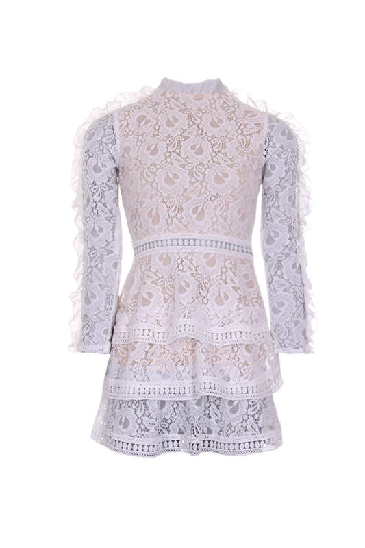 Kikodress - Cream Lace Tiered Mini Dress