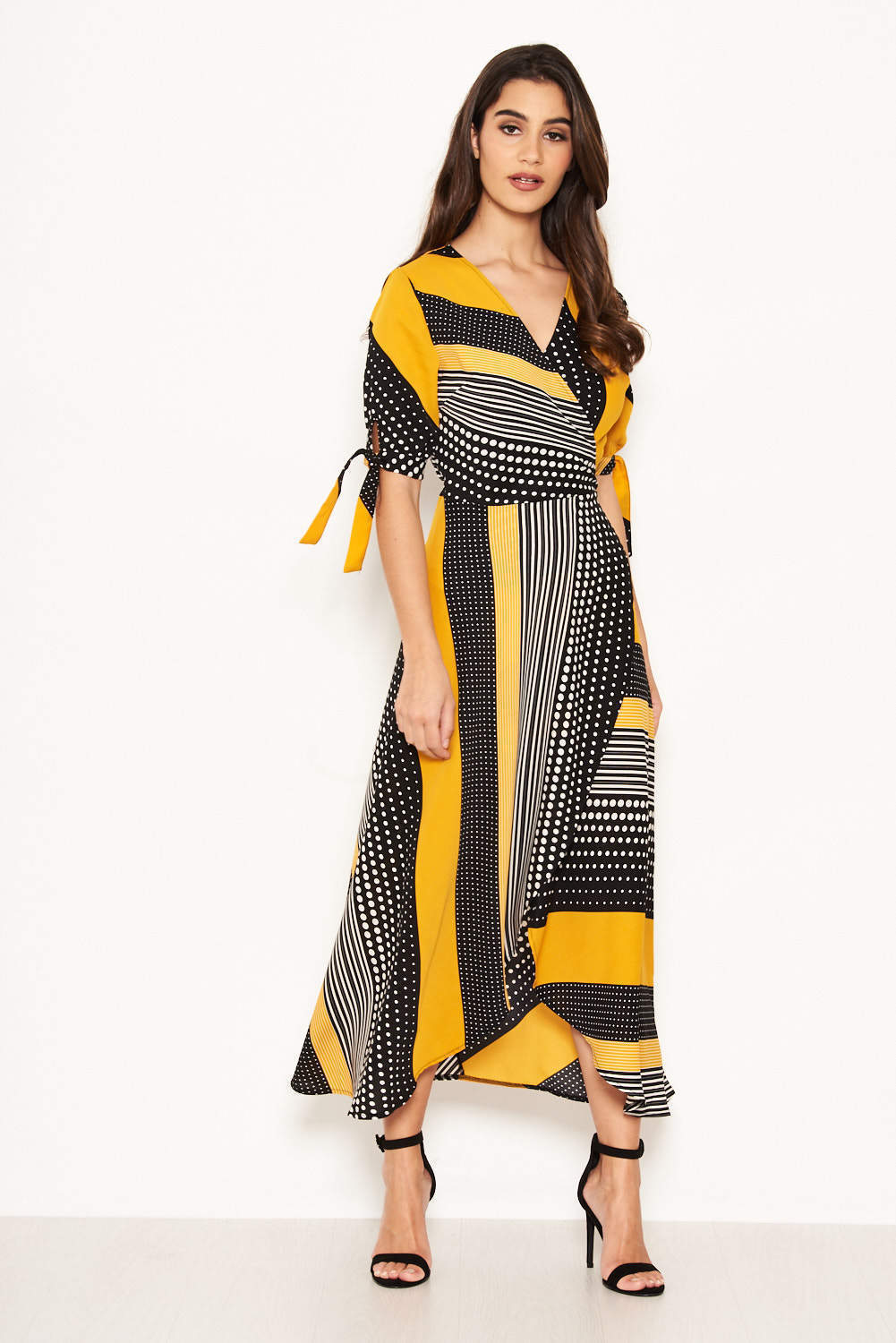 Kikodress - Yellow Multi Print Wrap Maxi Dress