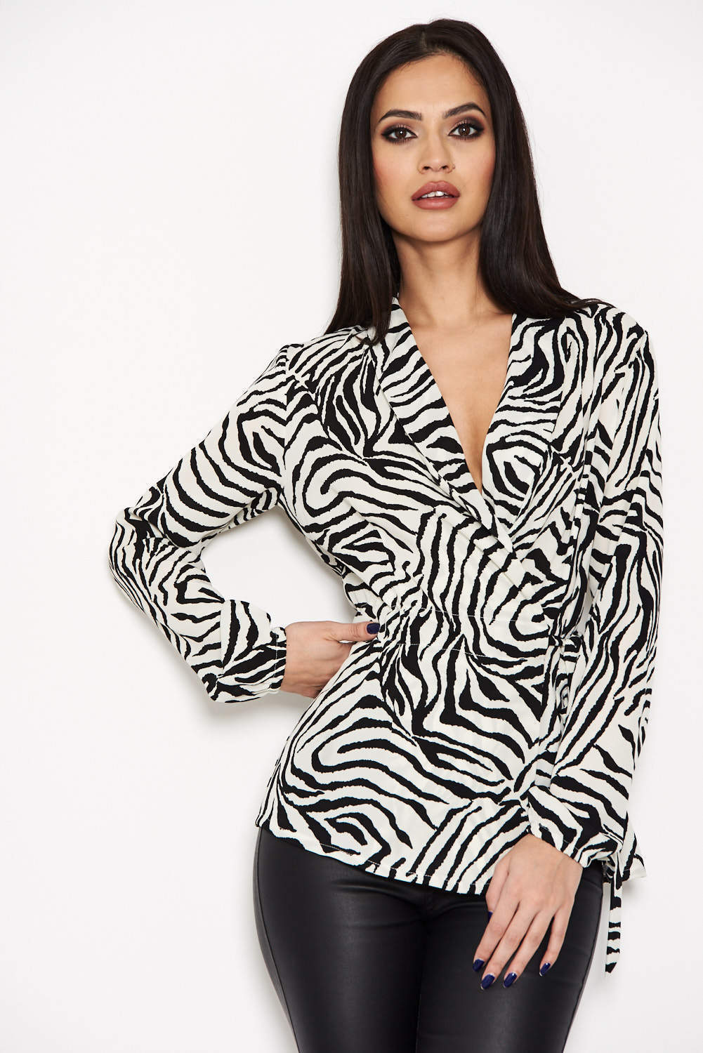 Kikodress - Zebra Printed Tie Waist Top