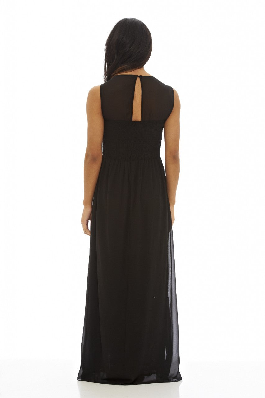 Kikodress - Black Embellished  Chiffon   Maxi Dress