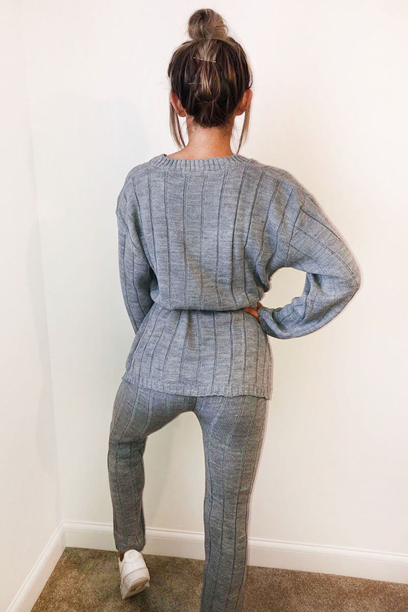 Kikodress - Grey Chunky Knit Tie Waist Lounge Suit