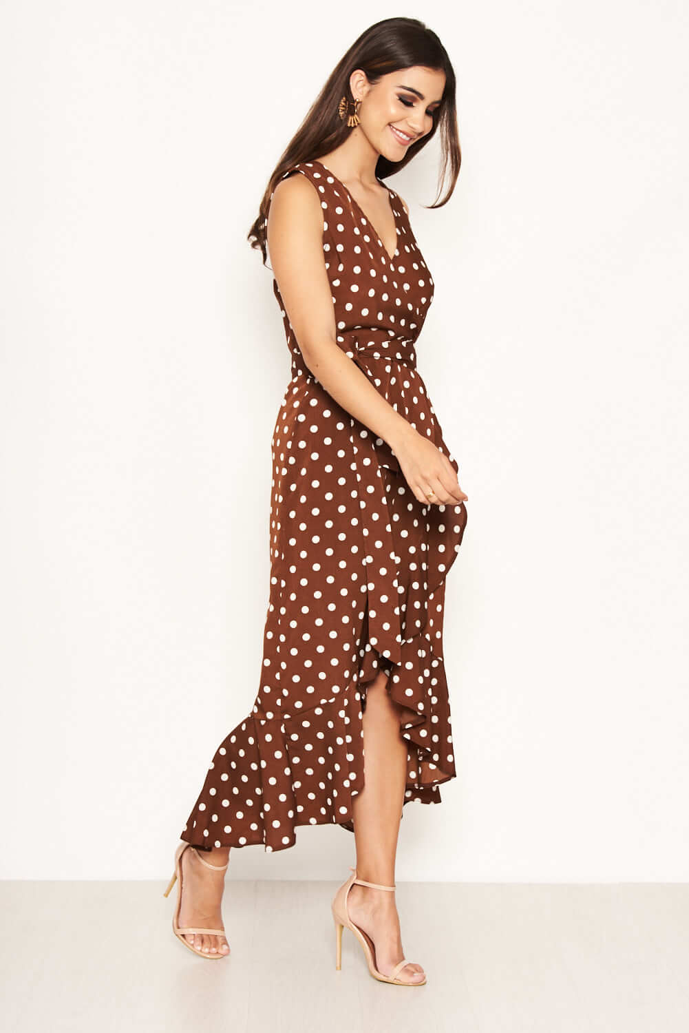 Kikodress - Brown Polka Dot Wrap Dress