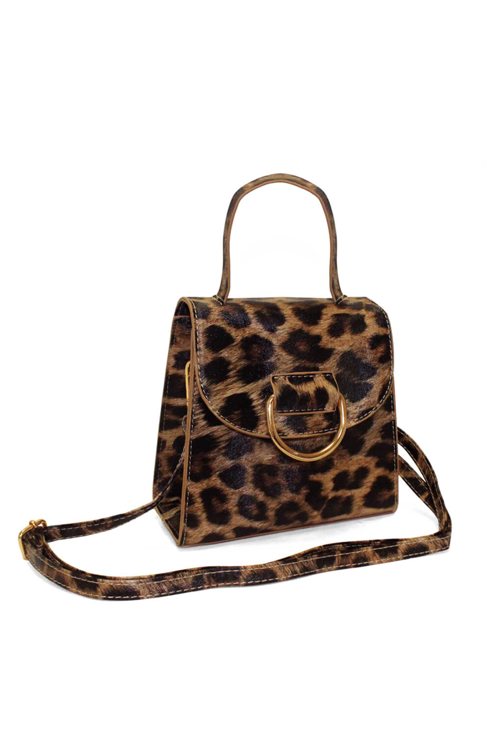 Kikodress - Leopard Mini Patent Bag With Gold Ring