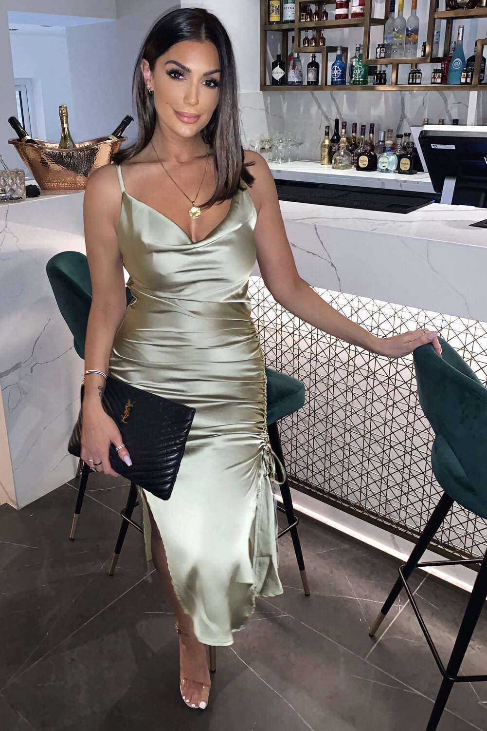 Kikodress - Sage Ruched Detail Midi Dress