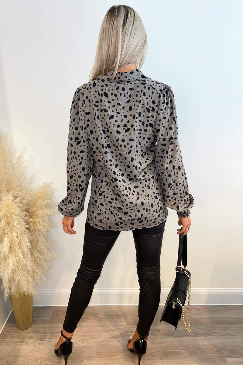 Kikodress - Grey Animal Print Long Sleeved Shirt