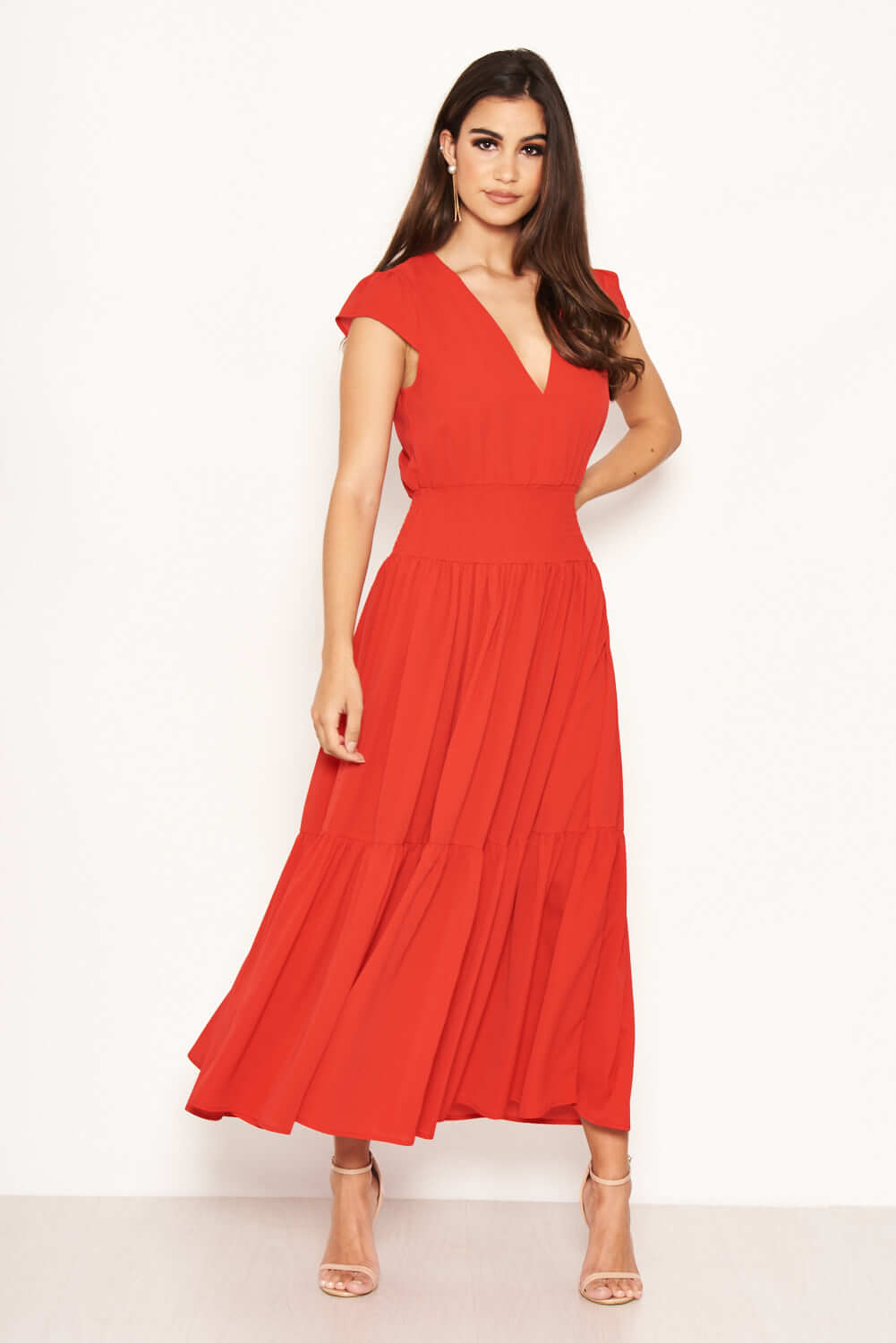 Kikodress - Red Elastic Waist Maxi Dress
