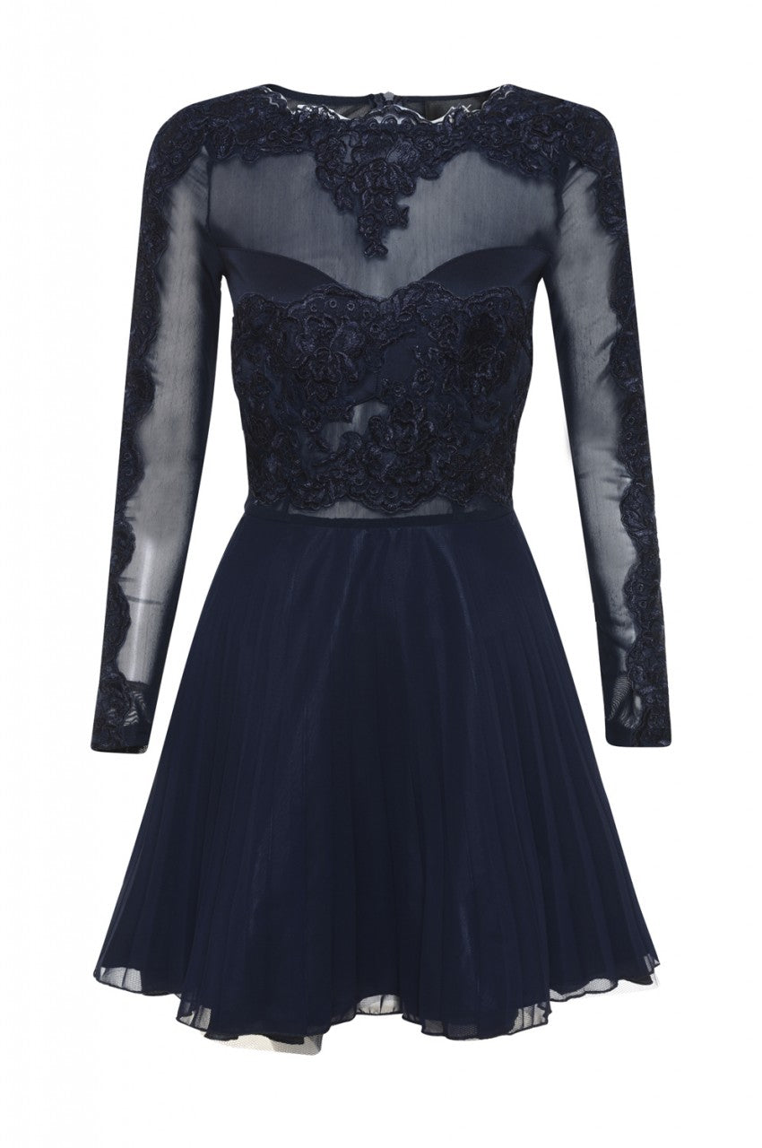 Kikodress - Lace Detail  Pleated  Skater Dress