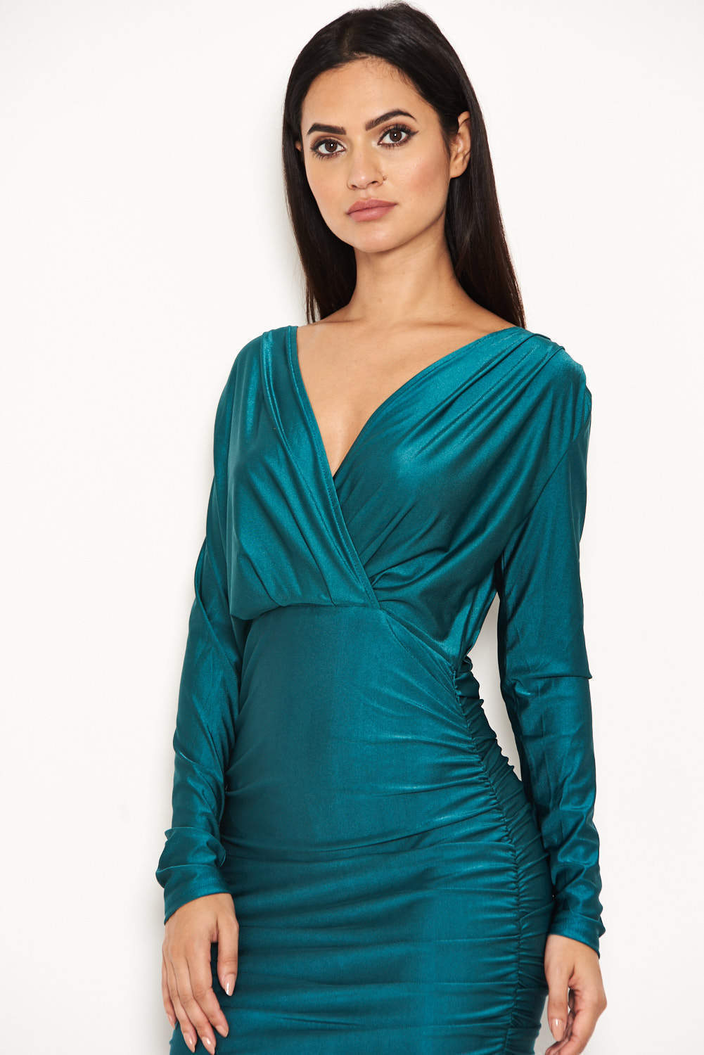 Kikodress - Teal Ruched Wrap Dress