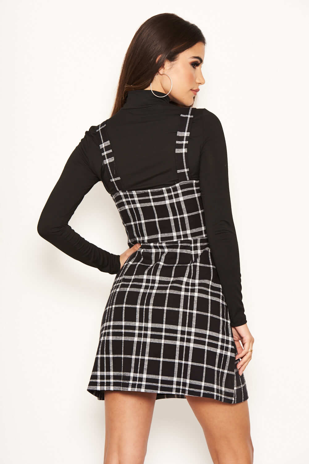 Kikodress - Black Check Button Front Detail Skater Dress