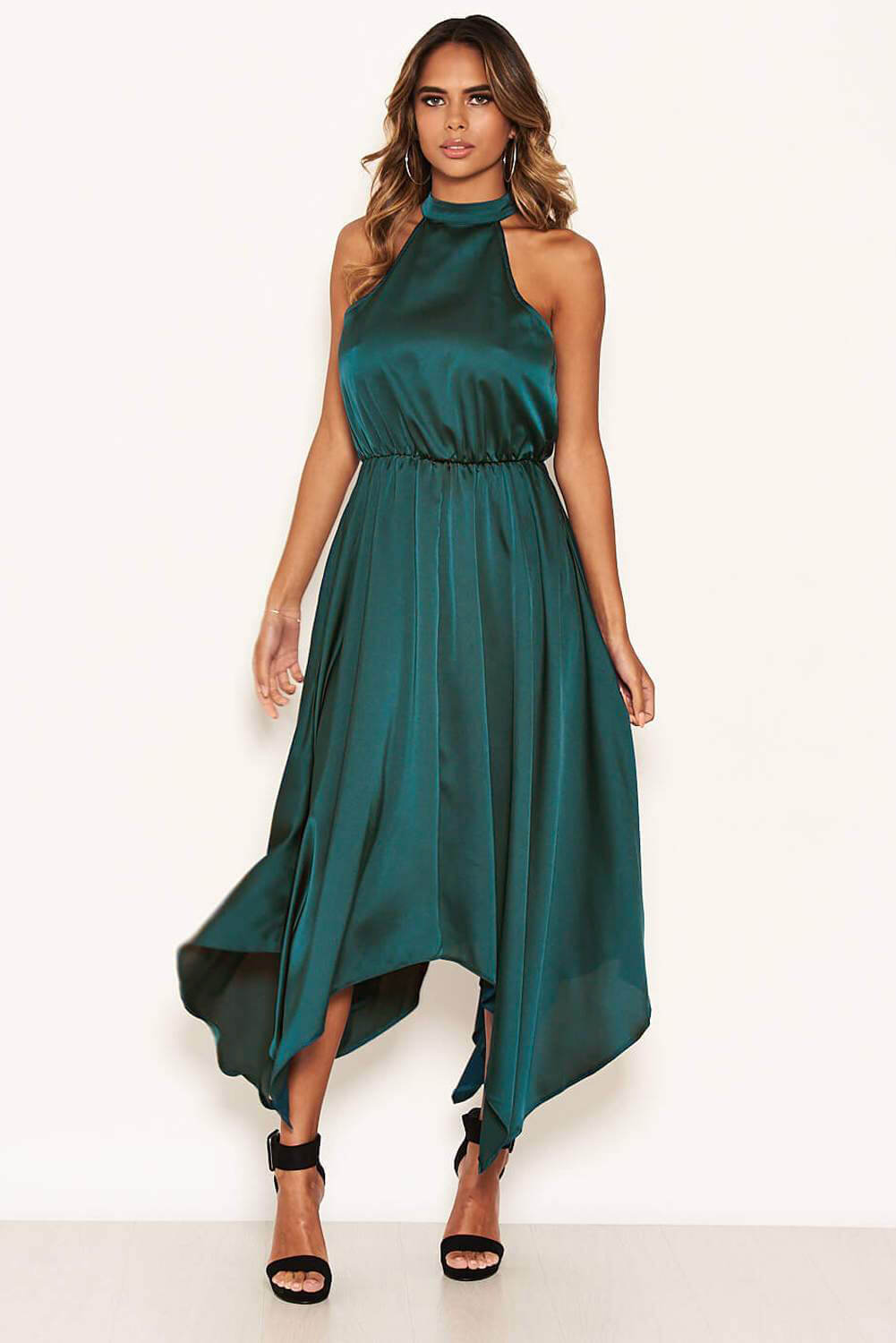 Kikodress - Teal Satin Sleeveless Maxi Dress