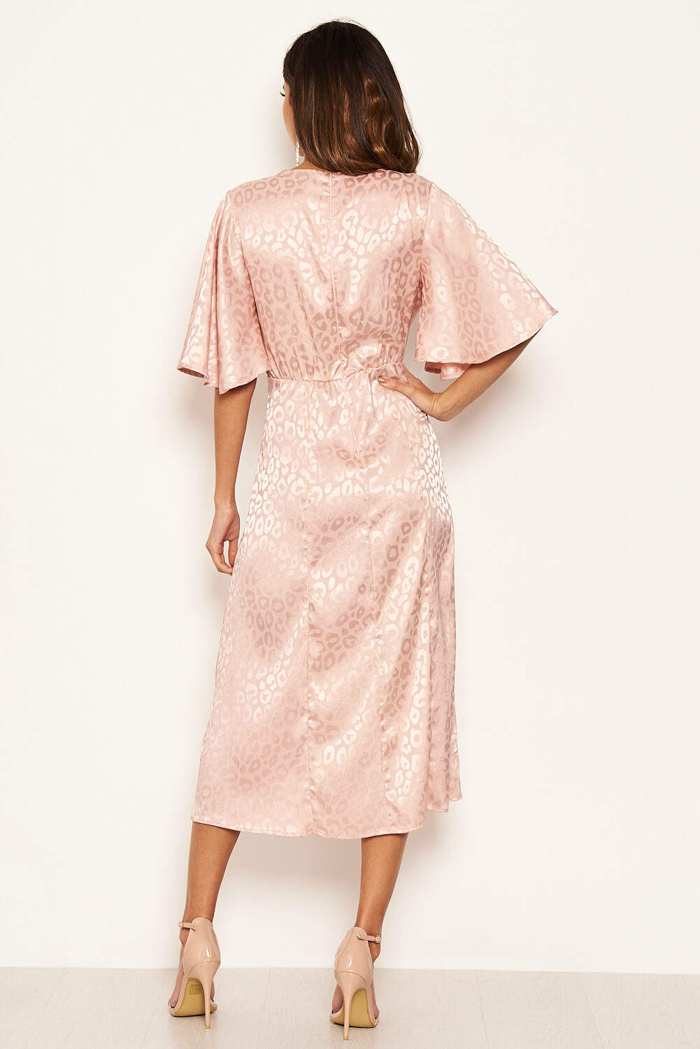 Kikodress - Pink Leopard Print Satin Midi Dress