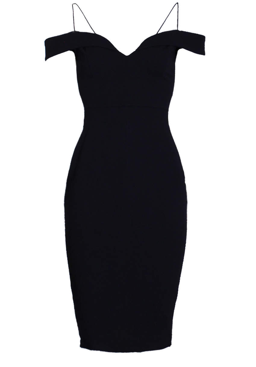 Kikodress - Black Strappy Off The Shoulder Midi Dress