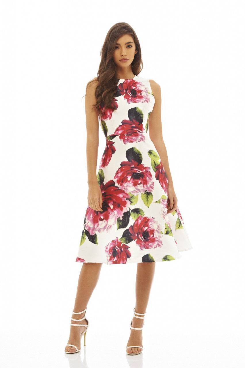 Kikodress - Floral Printed Midi Skater Dress
