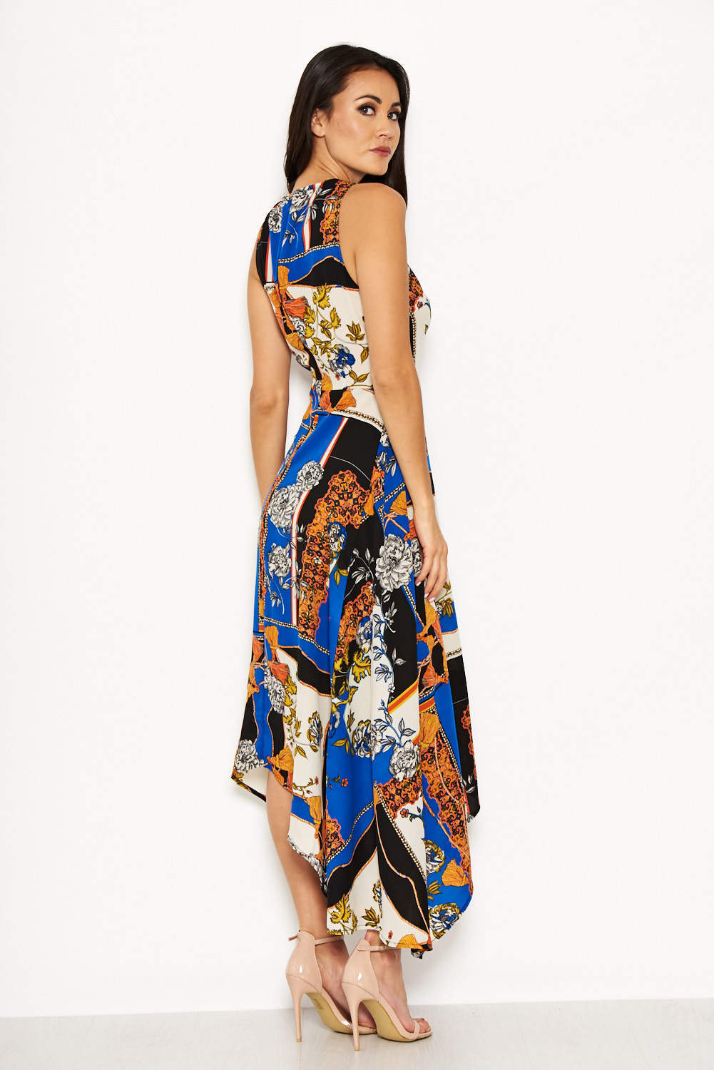 Kikodress - Blue Scarf Print Maxi Dress