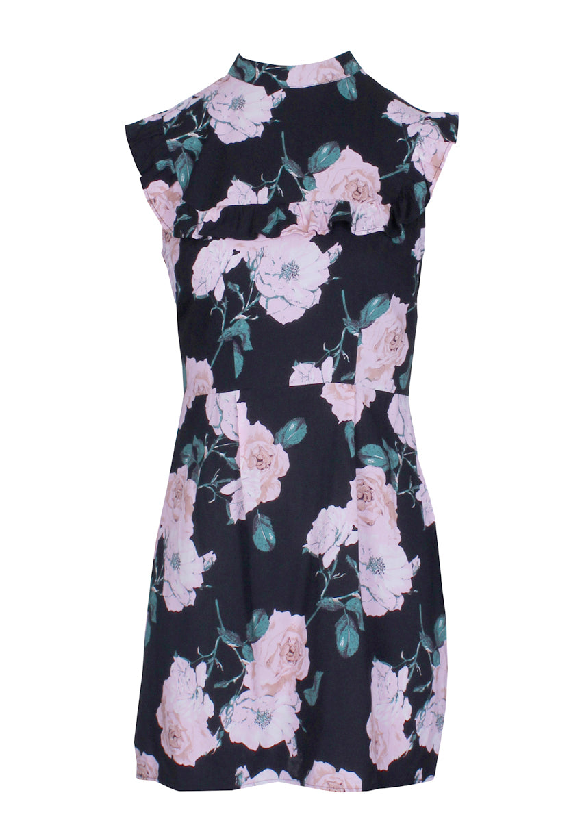 Kikodress - Black Sleeveless Frill Front Mini Dress