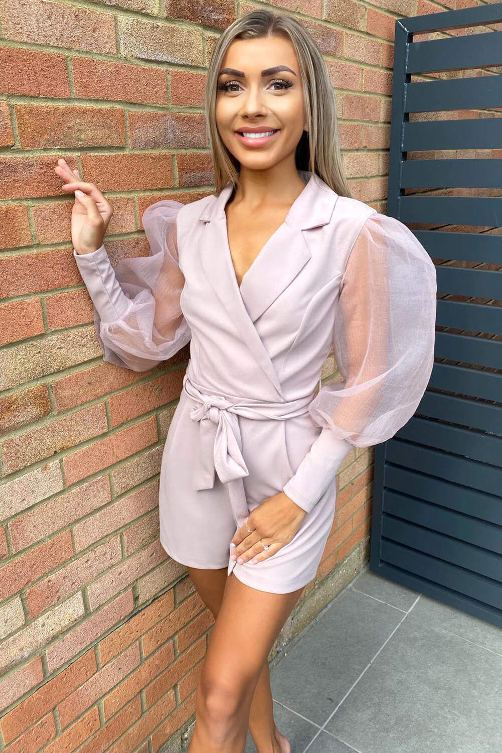 Kikodress - Mushroom Puff Sleeve Blazer Playsuit