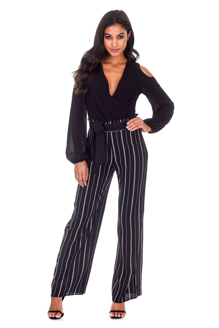 Kikodress - Black Striped Flared Trousers