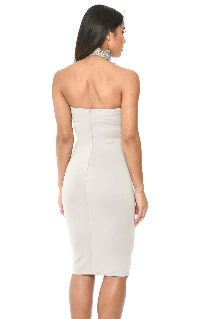 Kikodress - Silver Halterneck Choker Dress With Lace Detail