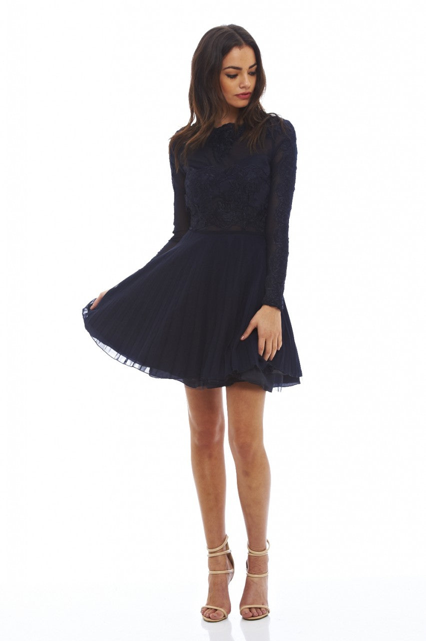 Kikodress - Lace Detail  Pleated  Skater Dress