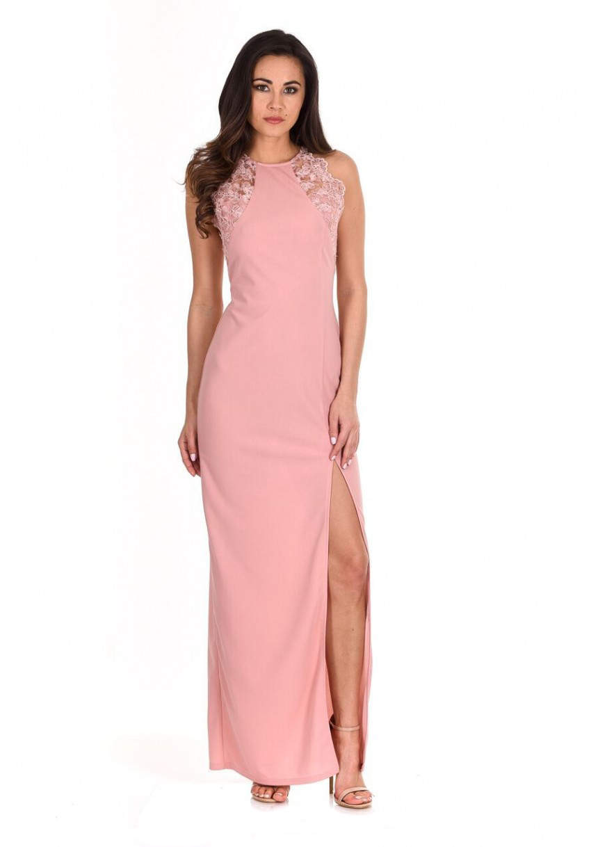 Kikodress - Blush Lace Detail Maxi Dress
