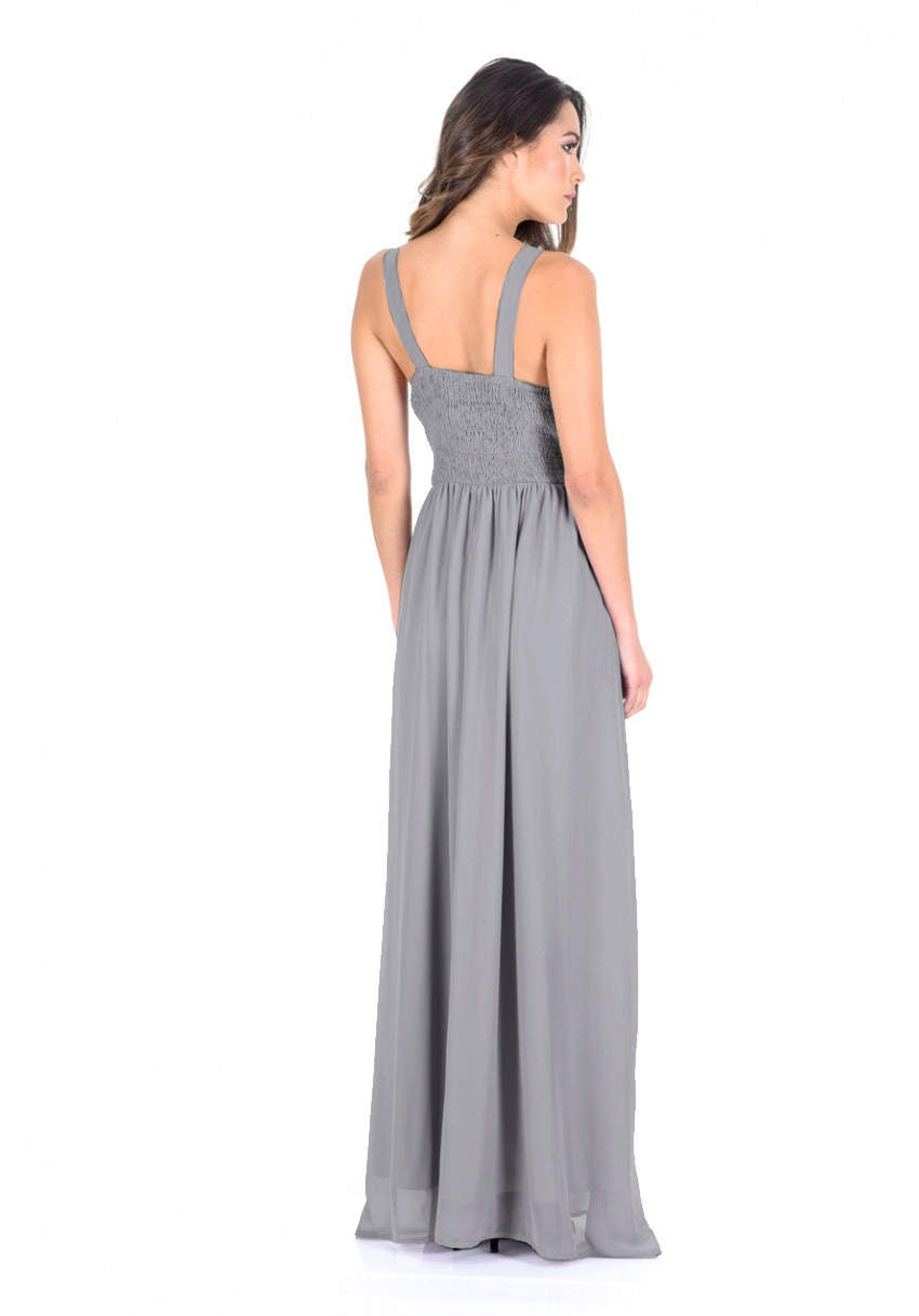 Kikodress - Silver Sleeveless Embroidered Maxi Dress