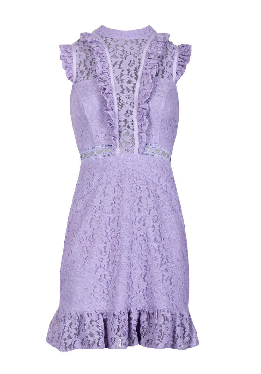 Kikodress - Lilac Lace Frill Detail Dress