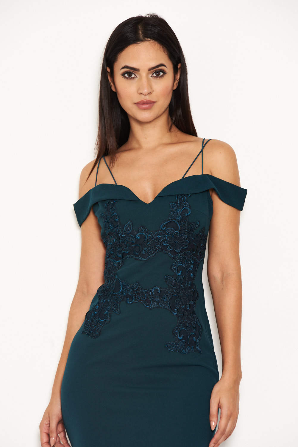 Kikodress - Teal Strappy Lace Midi Dress