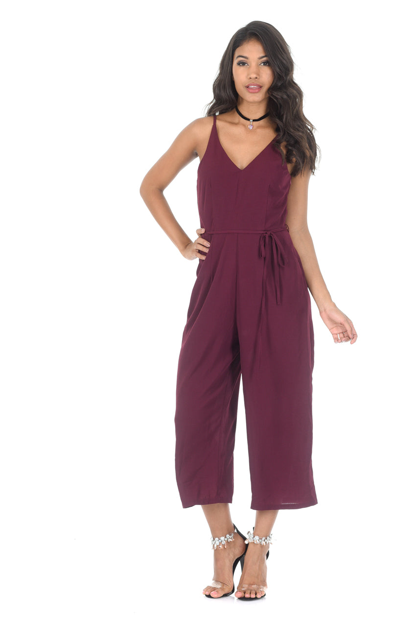 Kikodress - Plum Spaghetti Strap Jumpsuit