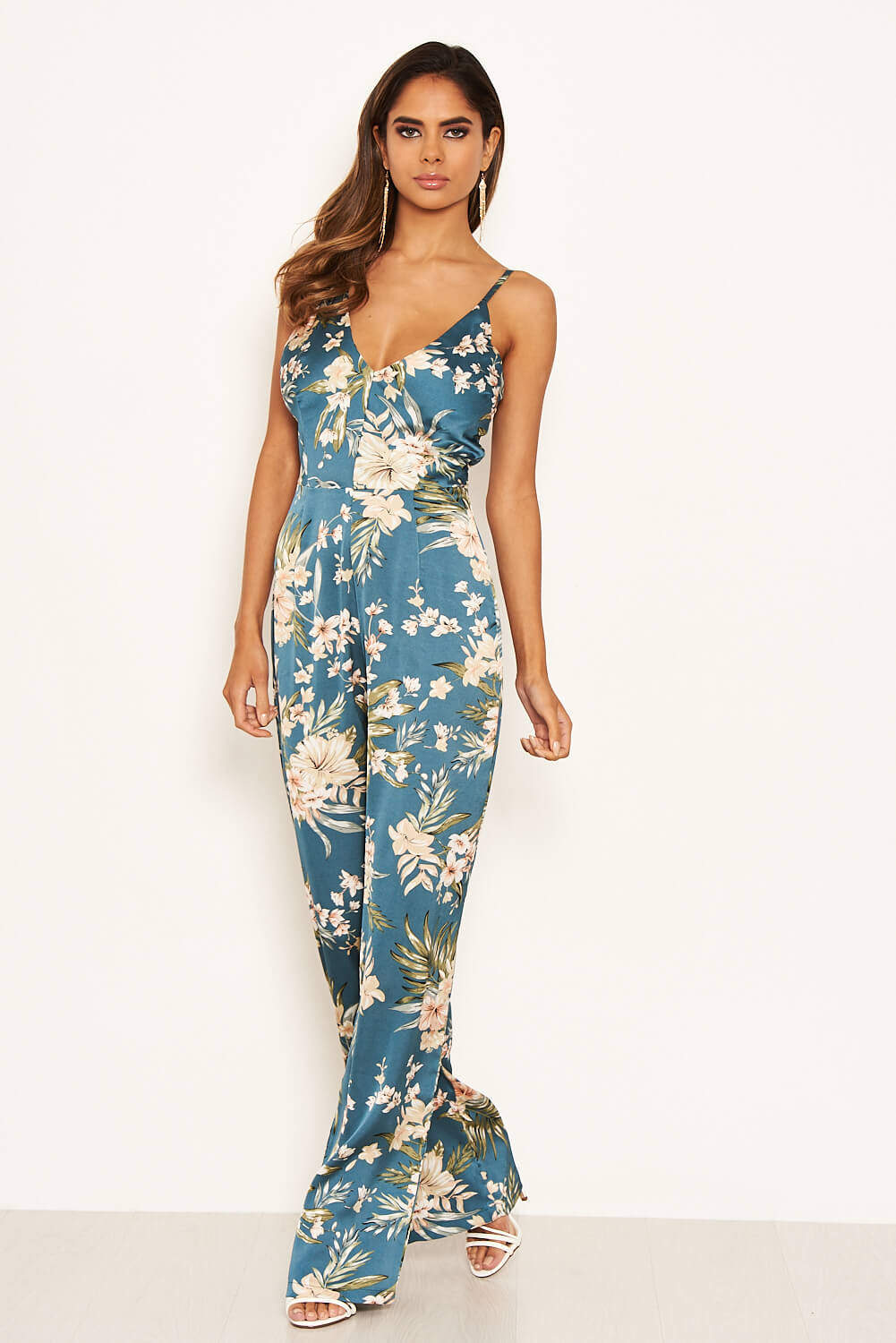 Kikodress - Duck Egg Printed Satin Jumpsuit