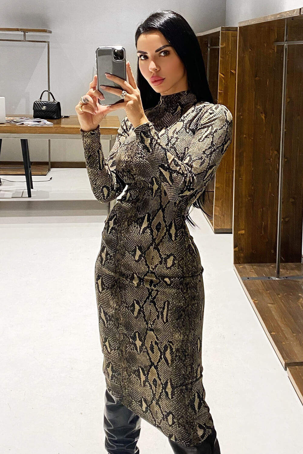 Kikodress - Snake Print Bodycon Midi Dress