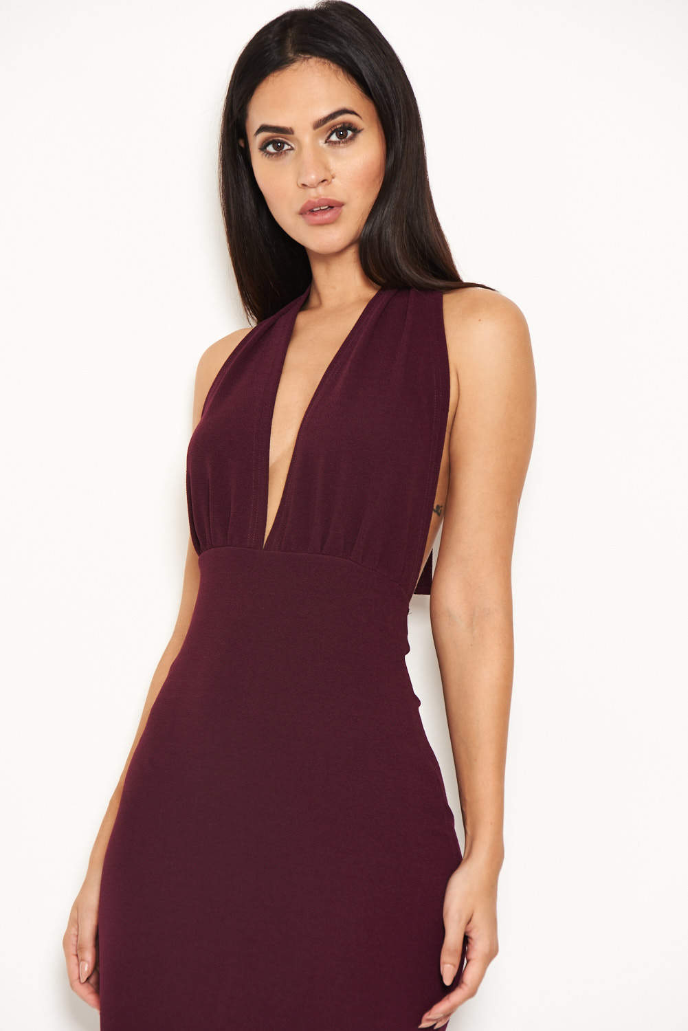 Kikodress - Plum Backless Fishtail Midi Dress