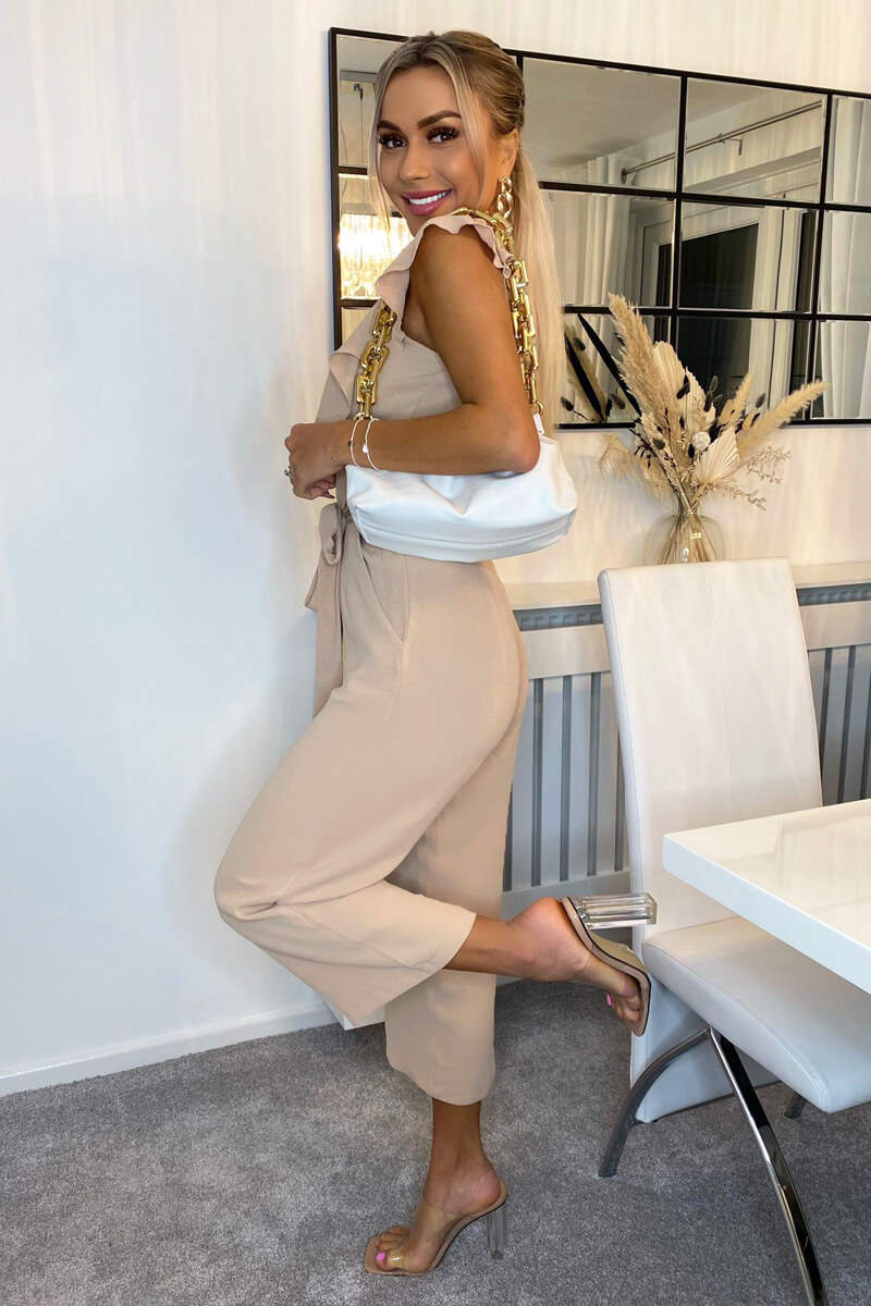 Kikodress - Nude Frill Front Belted Jumpsuit