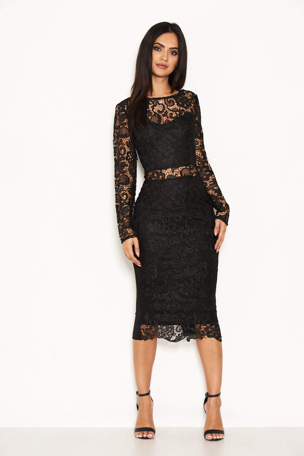 Kikodress - Black Lace Front Midi Dress