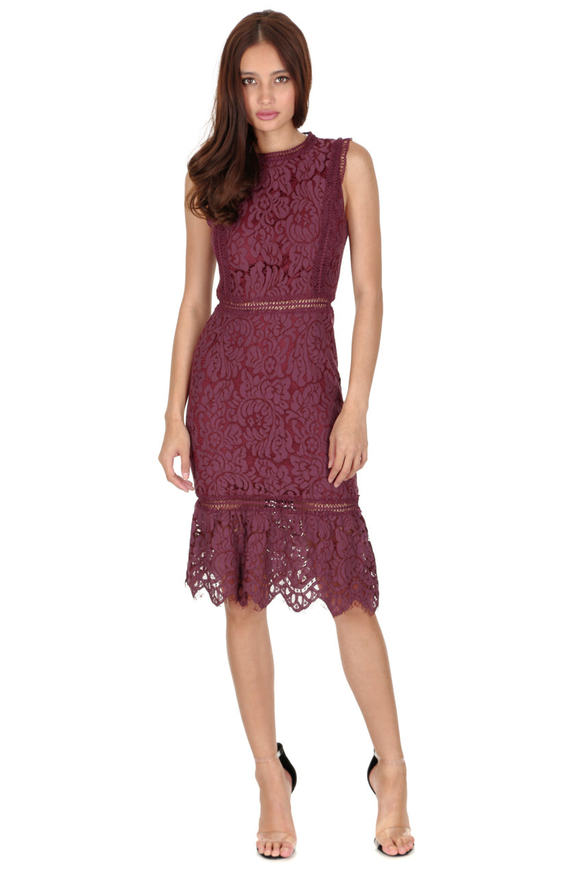 Kikodress - Plum Lace Midi Dress