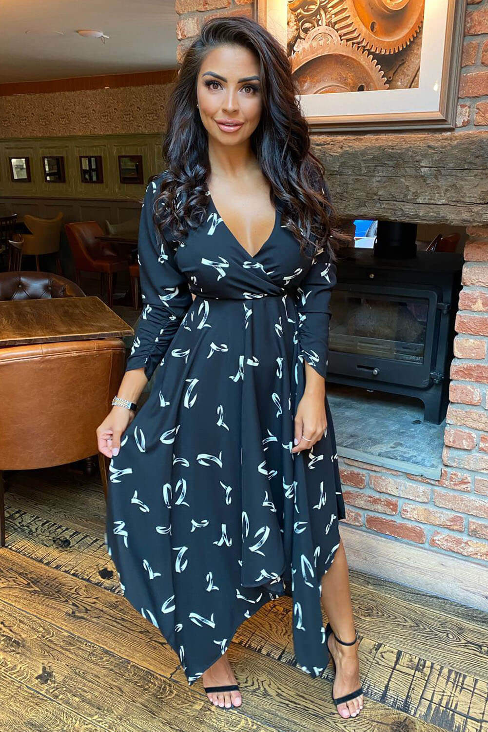 Kikodress - Black Printed Handkerchief Midi Dress