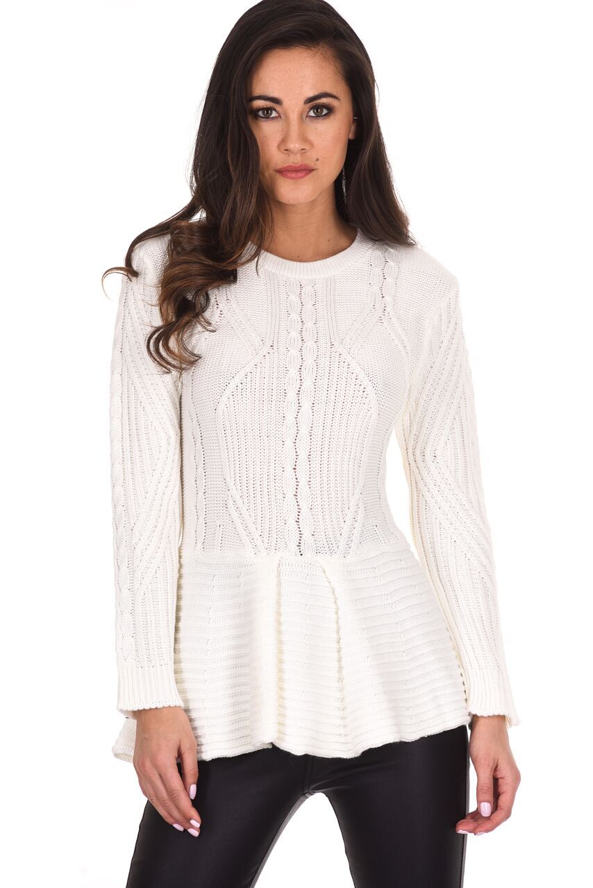 Kikodress - Cream Peplum Knitted Jumper