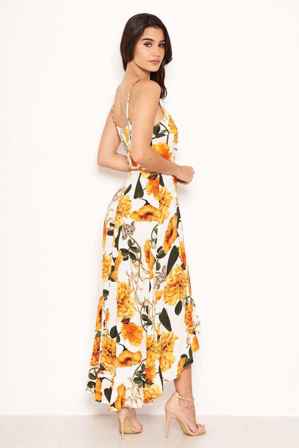 Kikodress - Orange Floral Strappy Maxi Dress