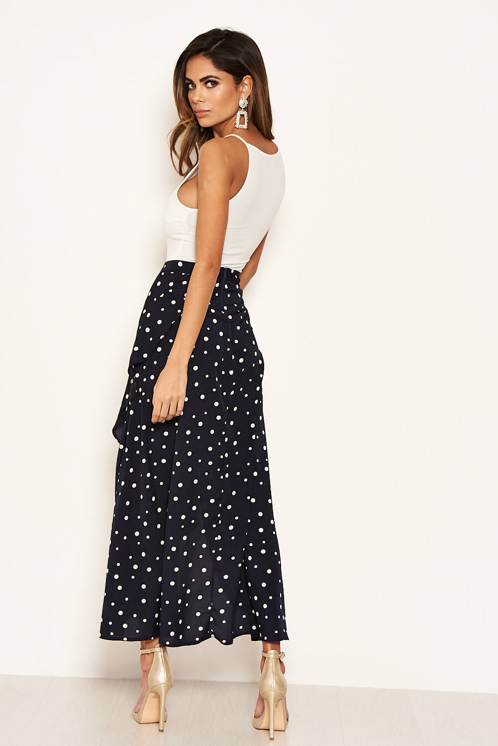 Kikodress - Navy Polka Dot Wrap Style Skirt