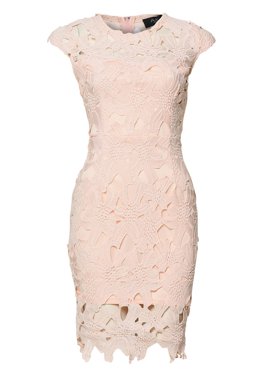 Kikodress - Pink Capped Crochet Dress with Short Sleeves