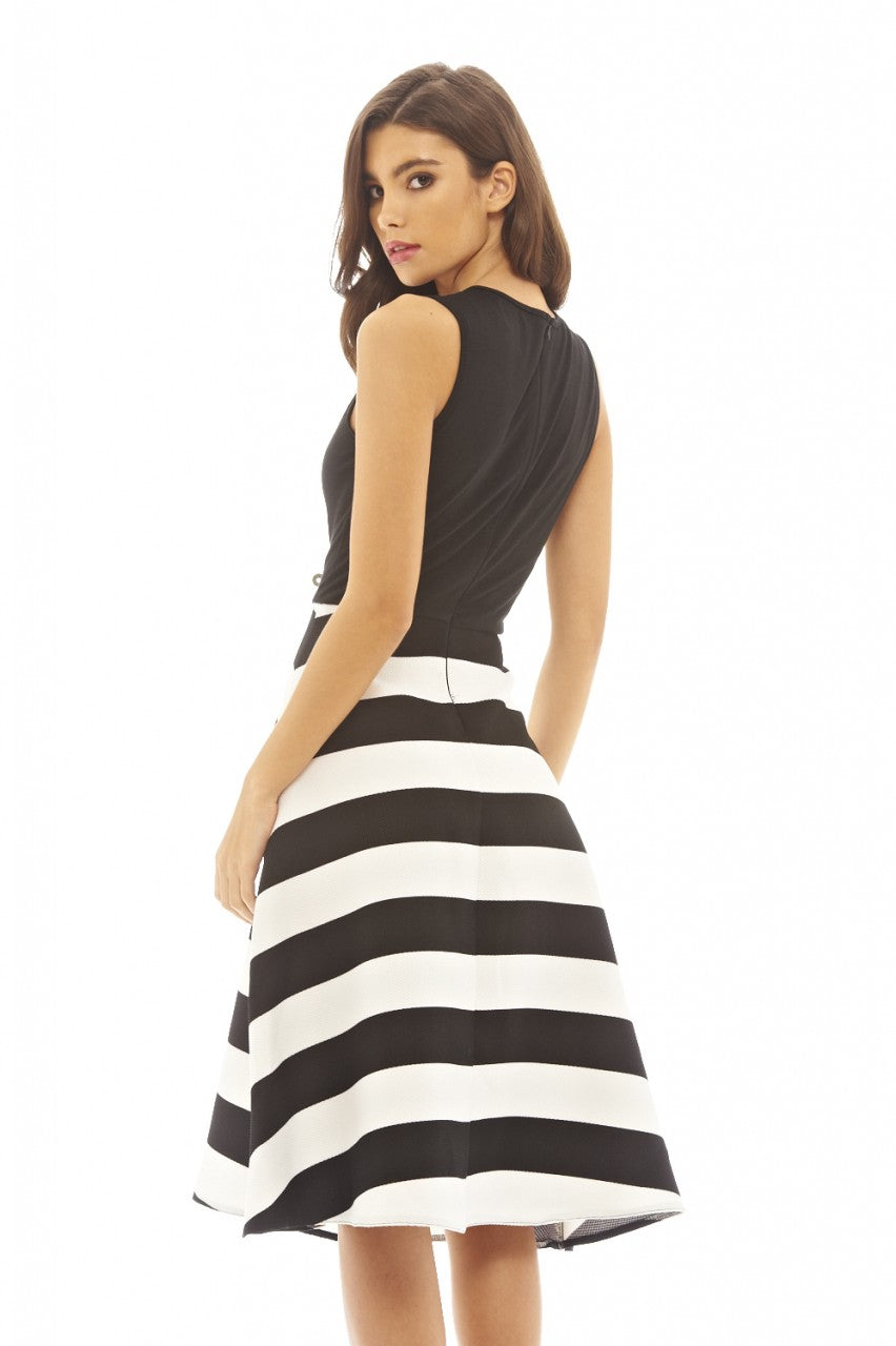 Kikodress - 2 In 1 Striped Midi Skater Dress