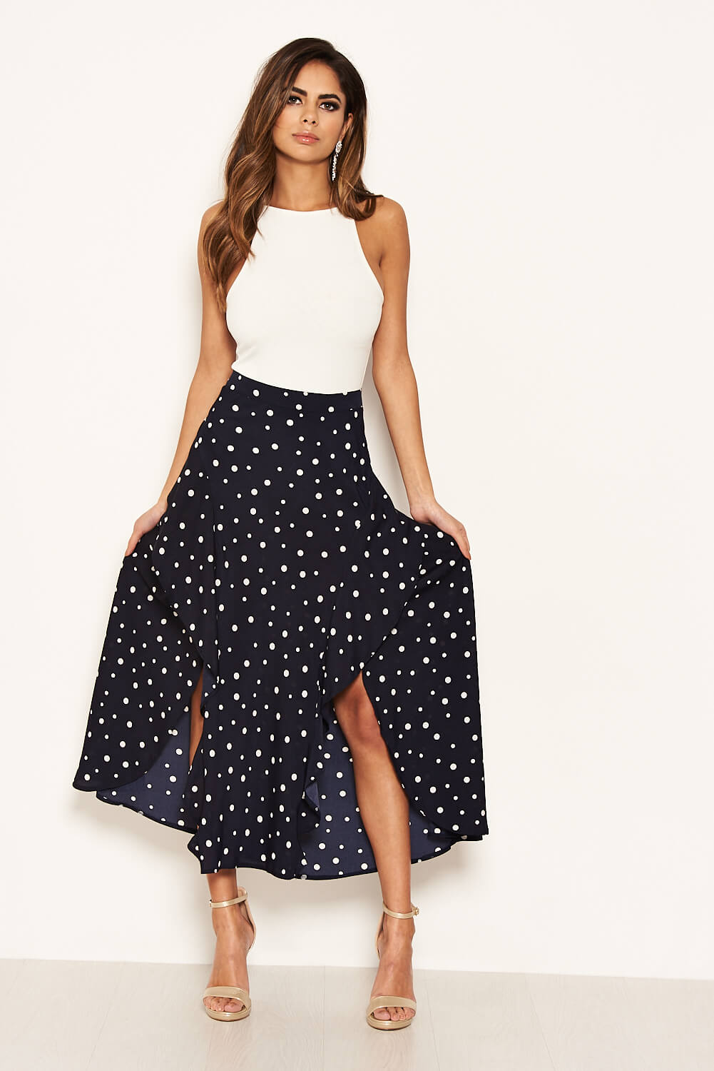 Kikodress - Navy Polka Dot Wrap Style Skirt