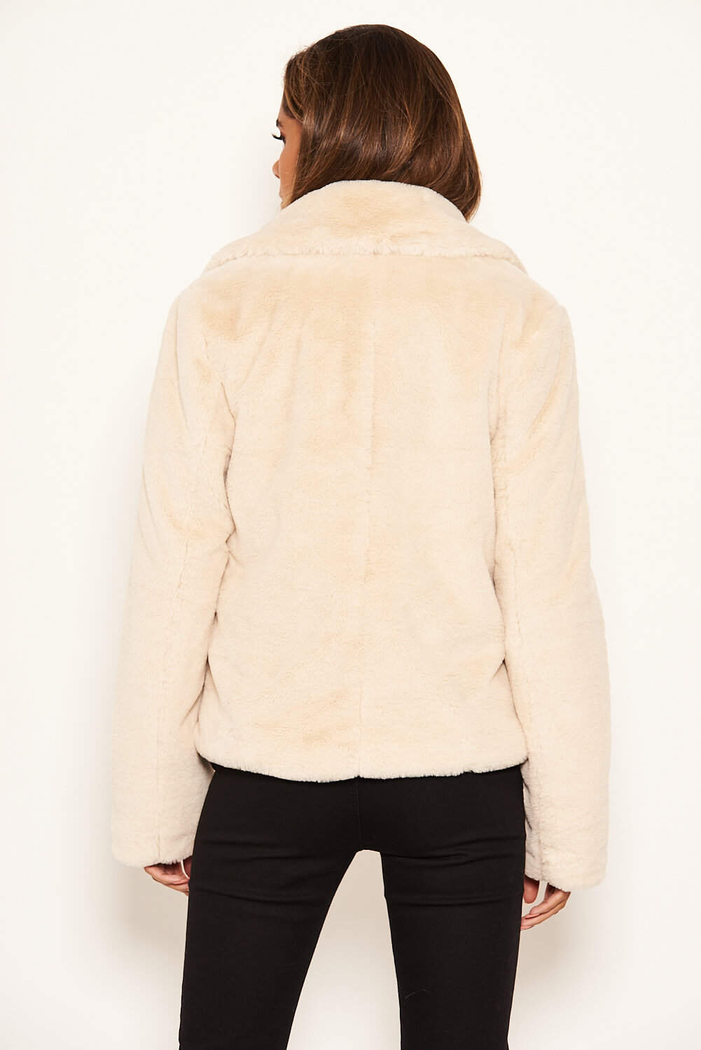 Kikodress - Cream Faux Fur Collared Jacket