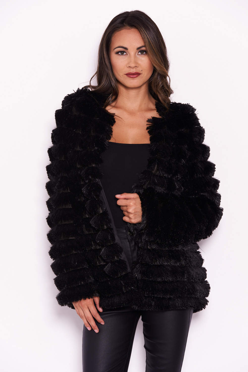 Kikodress - Black Short Faux Fur Coat