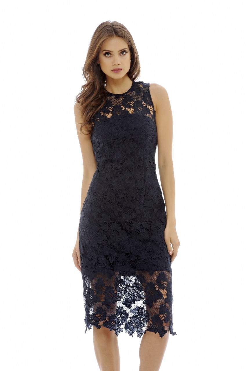 Kikodress - Navy Lace Midi  Dress