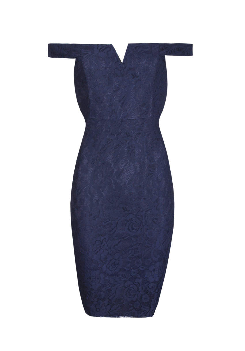 Kikodress - Navy Lace Bardot Midi Dress