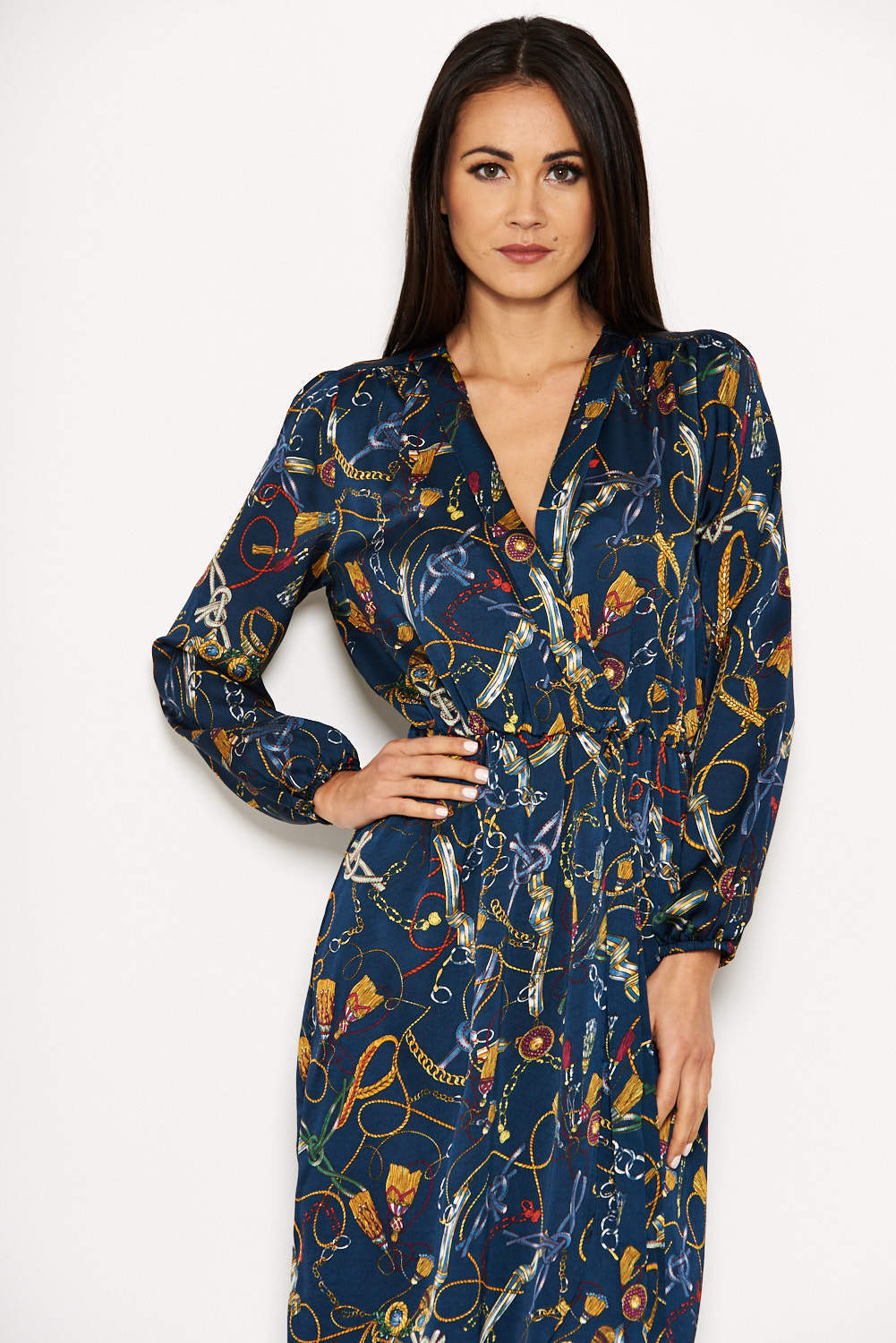 Kikodress - Chain Printed Wrap Style Dress