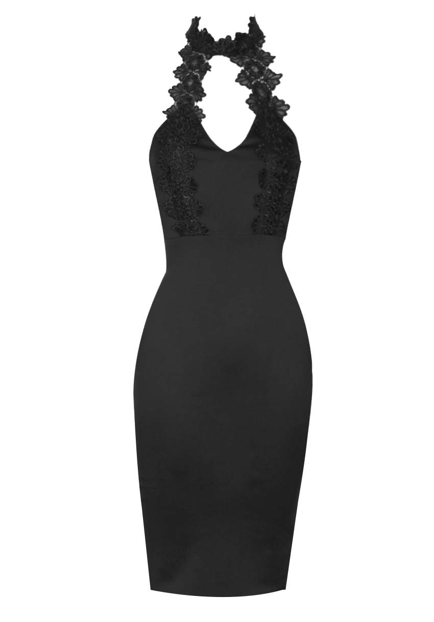 Kikodress - Black Lace Choker Midi Dress