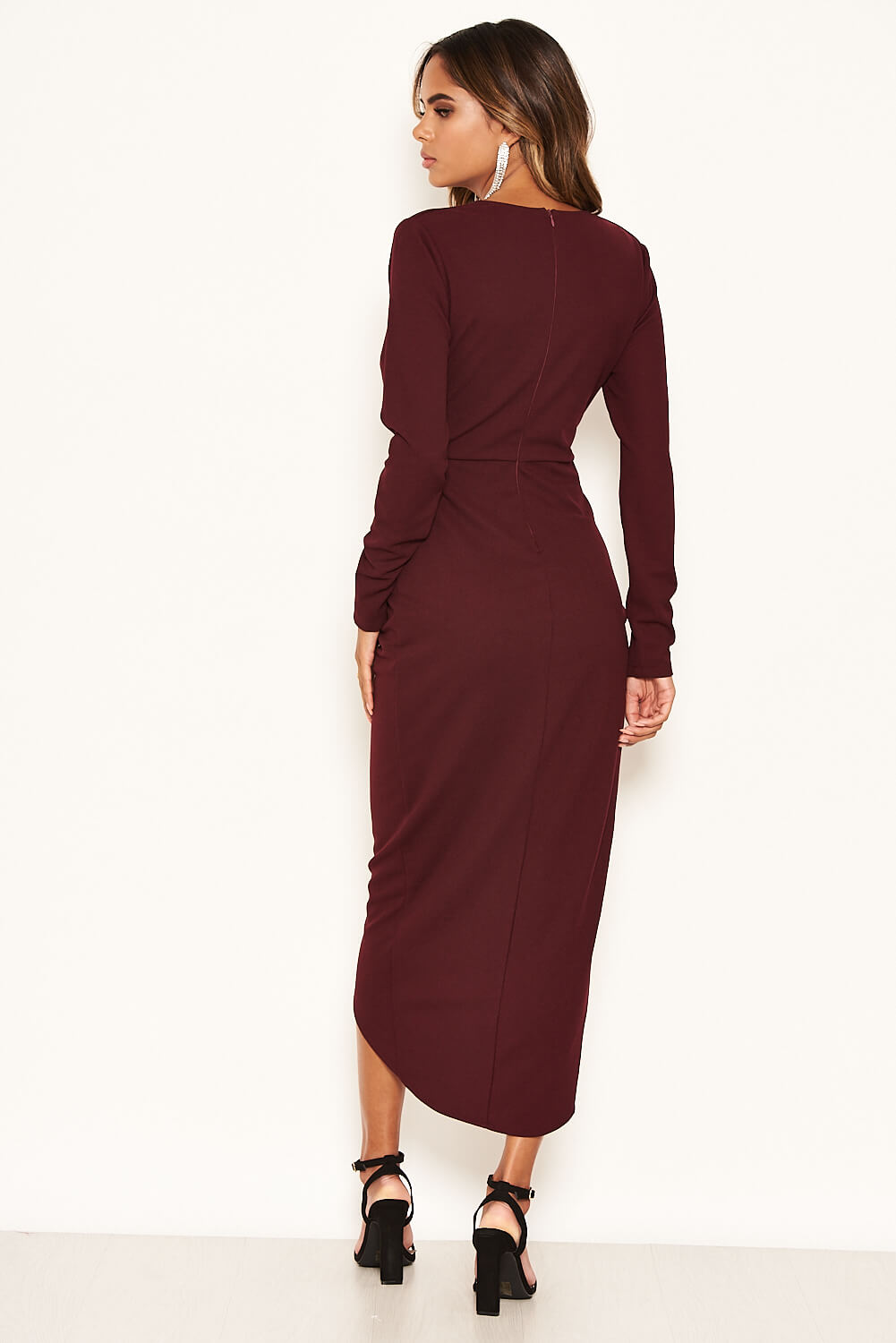 Kikodress - Plum Wrap Bodycon Ruched Dress